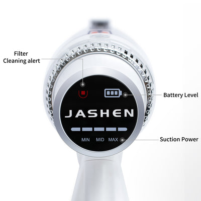 JASHEN S16E Kabelloser Staubsauger (40 Minuten Laufzeit, 350W, 2.500 mAh wechselbarer Lithium-Ionen-Akku, LED-Anzeige, 3-Gang-Modus)
