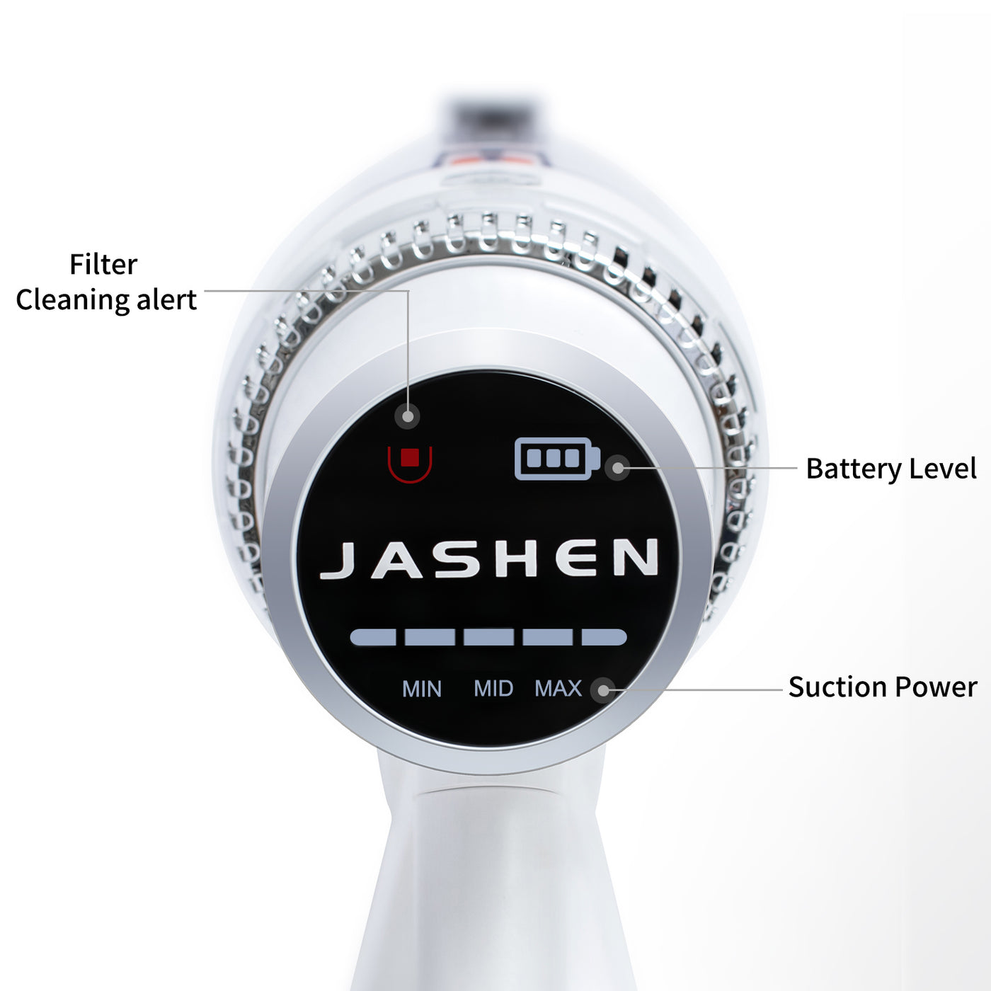 JASHEN S16E Kabelloser Staubsauger (80 Minuten Laufzeit, 350W, 2.500 mAh wechselbarer Lithium-Ionen-Akku, LED-Anzeige, 3-Gang-Modus)